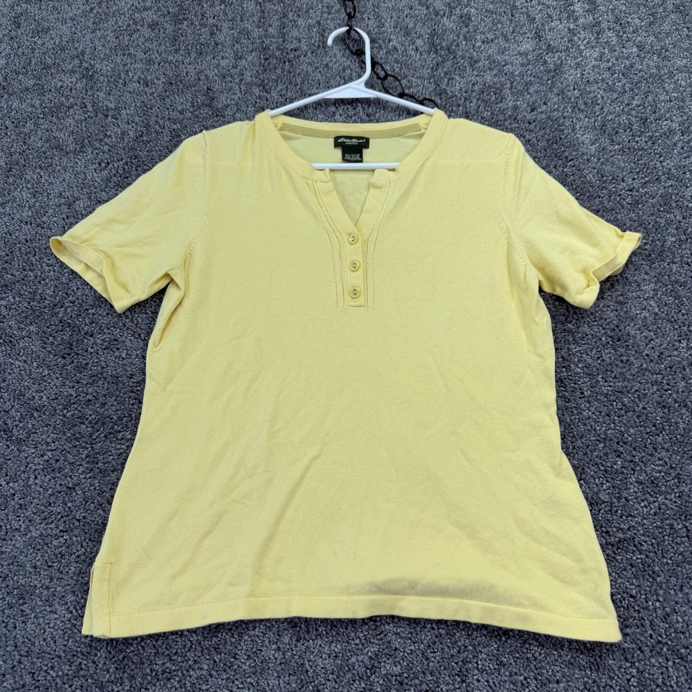 Eddie Bauer Shirt Womens M Yellow Henley Stretch T Shirt Summer Casual Basic